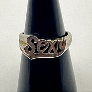 Vintage Silver Tone "Sexy" Word Ring Statement Band Size 8.5